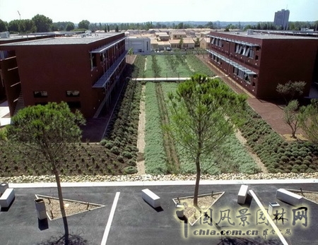 建筑物之間的下沉式庭院