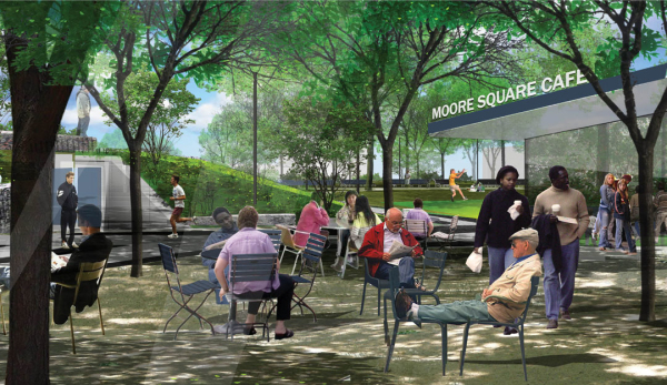   咖啡廳、公共衛(wèi)生間和格羅夫露臺(tái)