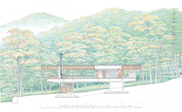 日本:混凝土基座上的林中小屋