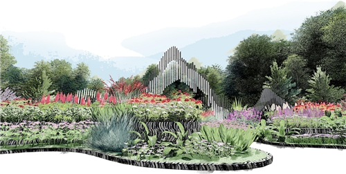 河北省第二屆園博會花境創意作品——中國夢?水墨染花溪