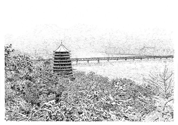 西湖美 迎亞運 張建庭鋼筆畫展主媒體中心啟幕