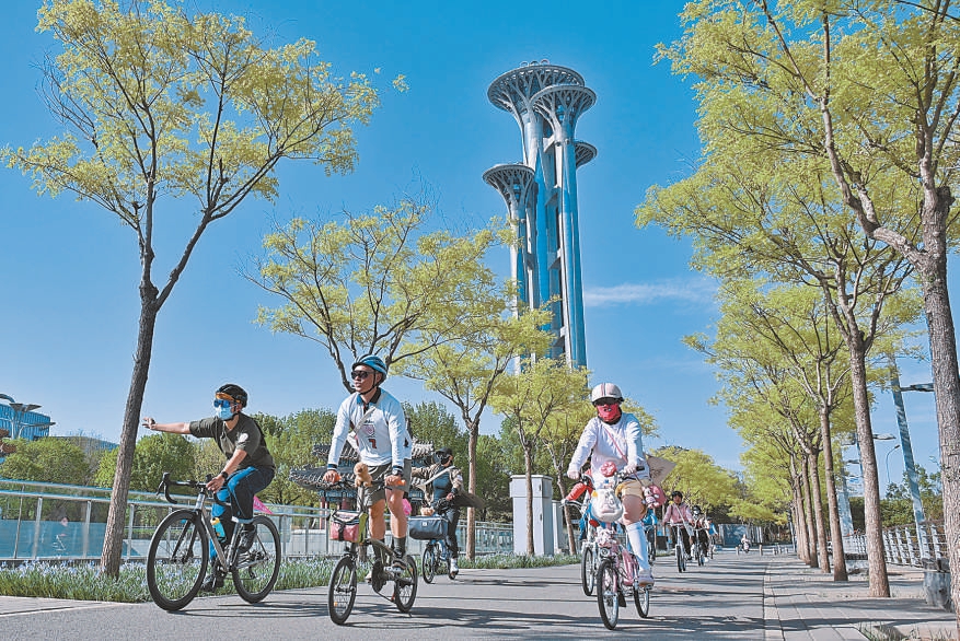 北京朝陽:林下騎行樂享繁花美景